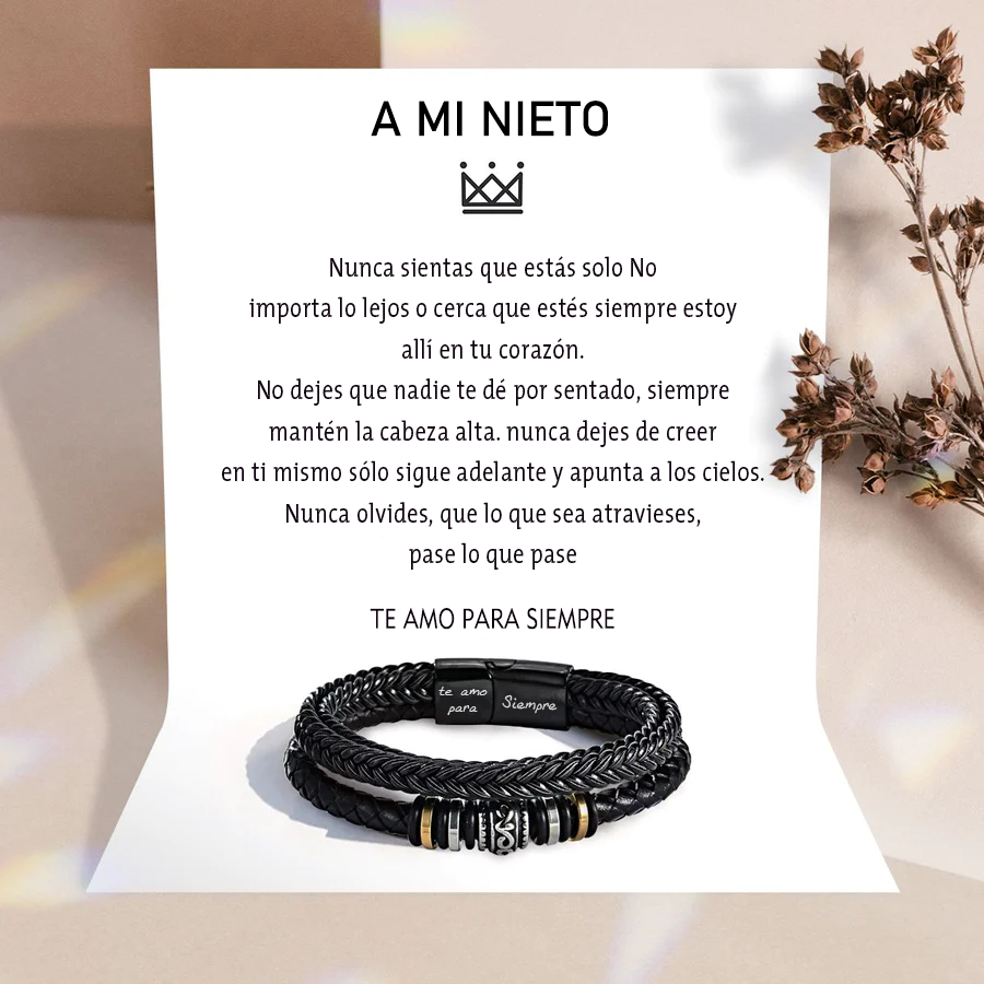 A MI NIETO - TE AMO POR SIEMPRE | PULSERA HOMBRE CUERO REGALO