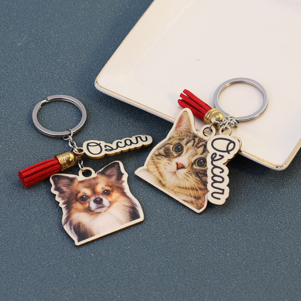 Personalized animal wood keychain