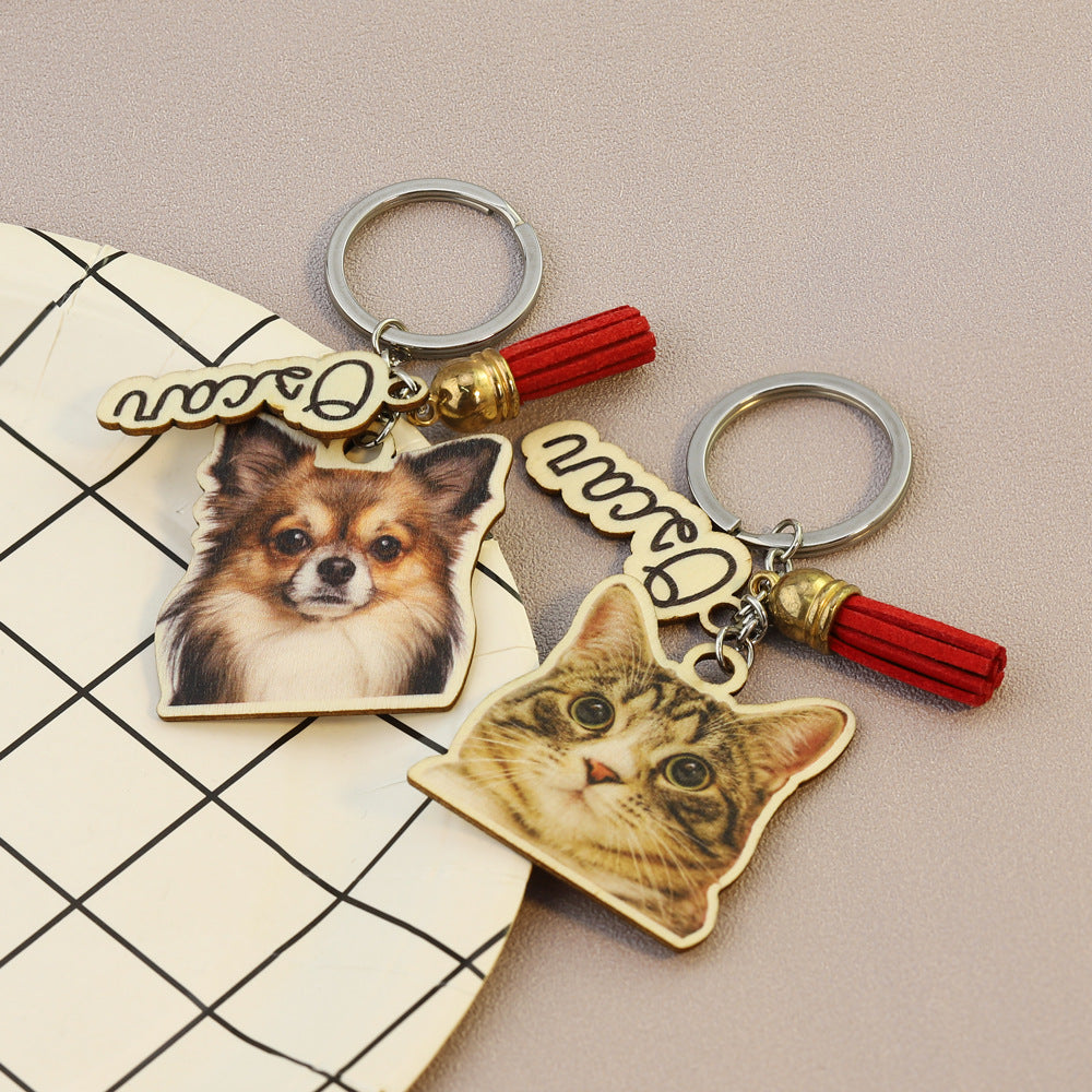 Personalized animal wood keychain