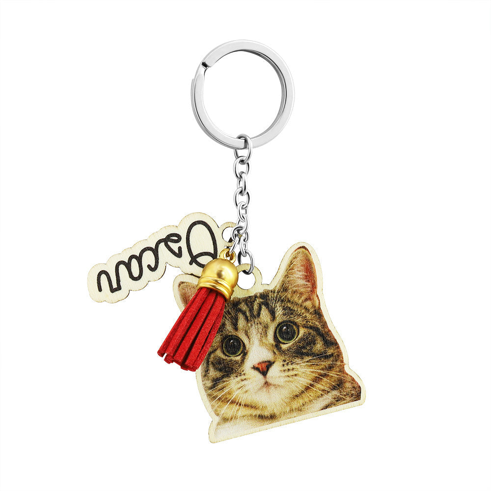 Personalized animal wood keychain