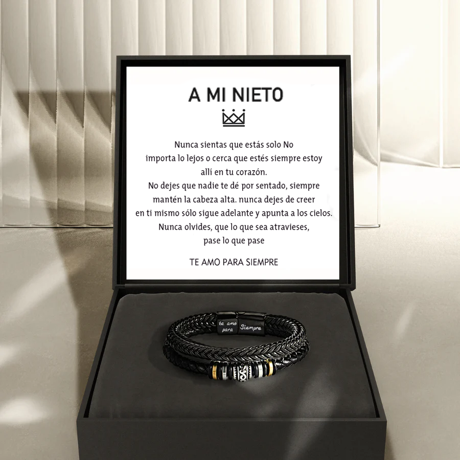 A MI NIETO - TE AMO POR SIEMPRE | PULSERA HOMBRE CUERO REGALO